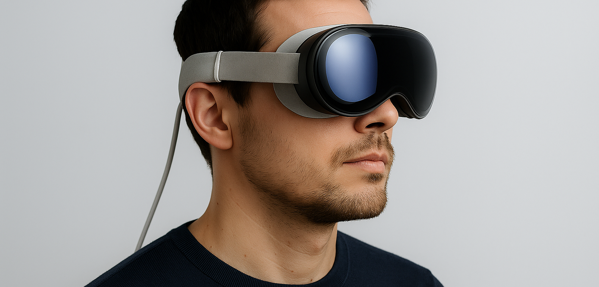 Ein Mann trägt eine VR-Brille